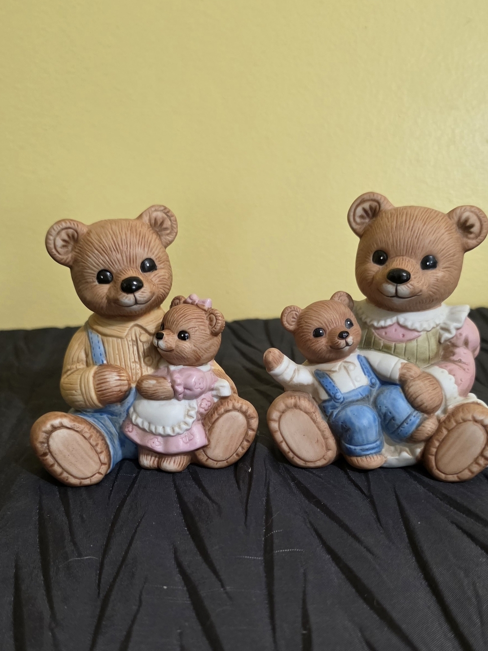 Homco Brown and Blue Ceramic Teddy Bear Family Figurines